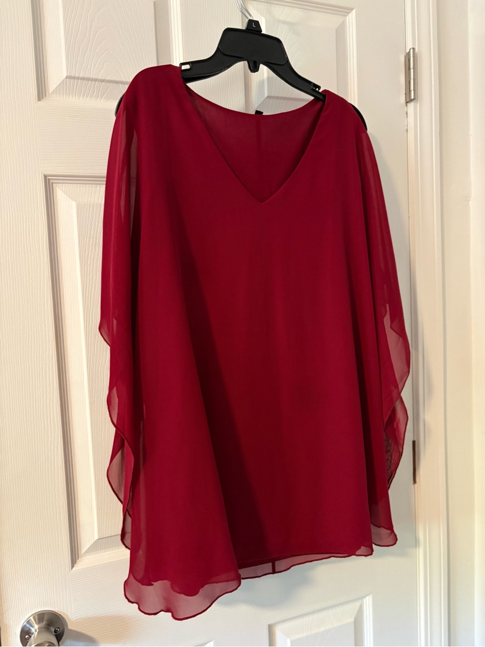 Folunsi Double-Layered Shirt Chiffon Elegant Blouses Burgundy, 2X